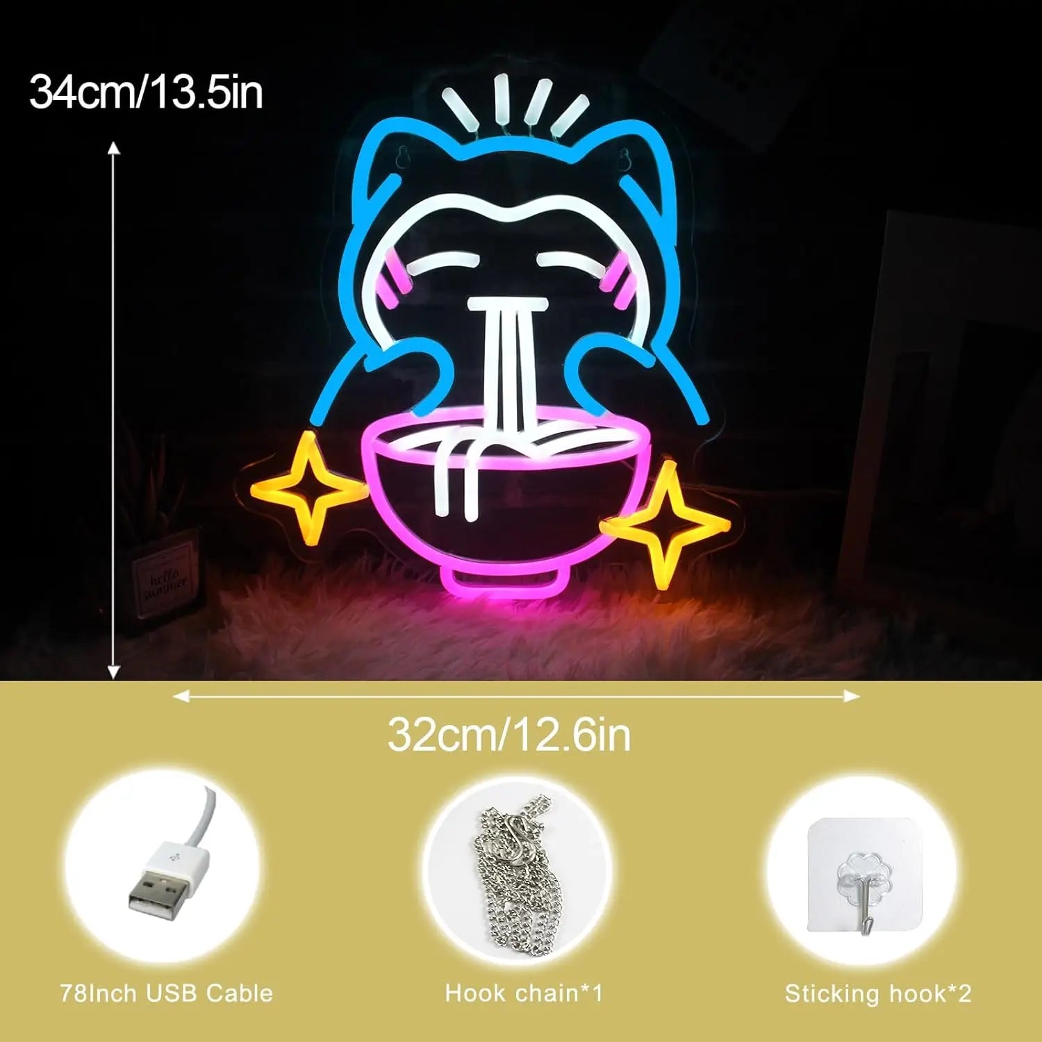 Pokémon Ramen Neon Light – Cute Bear LED - Image 3